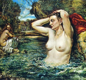  bathing Art - nymphs bathing 1955 Giorgio de Chirico Impressionistic nude